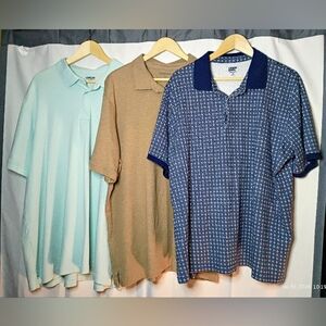 Lot 3 Lands' End Polos XXL Traditional Fit Blue Tan Geometric Excellent